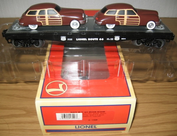 Picture of Route 66 Flatcar w/(2) Brown Sedans